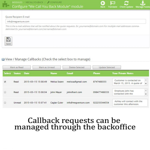 We Call You Back / Quick Contact Form Module