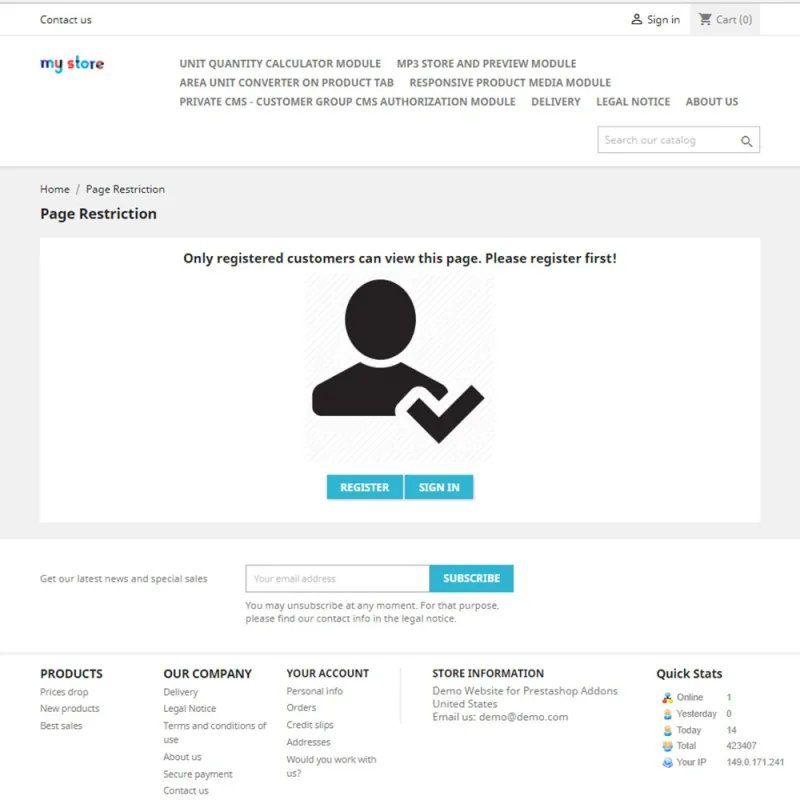 Prestashop Customer Group CMS Authorization Module - by MEG Venture Prestashop Customer Group CMS Authorization Module - by MEG Venture