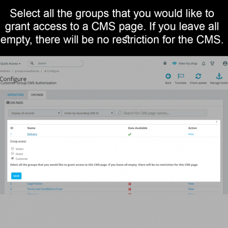 Private CMS - Customer Group CMS Authorization Module