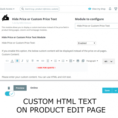 Hide Price or Custom Price Text Module