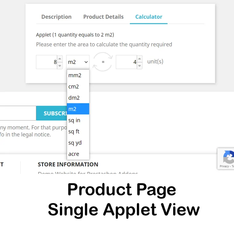 Area to Quantity Conversion Calculator Applet Module