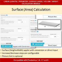 Preço por superfície volume comprimento perímetro peso