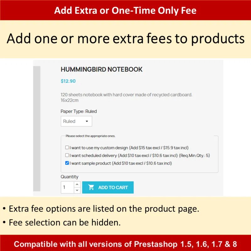 Prestashop Extra Fee Module - One-Time Fee Addition Tool Prestashop Extra Fee Module - One-Time Fee Addition Tool