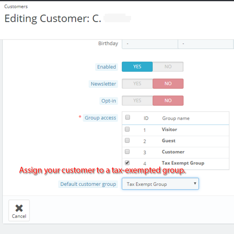 Tax Exempt Customer Groups Module